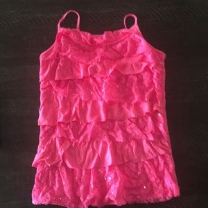 Girl’s sparkly tank.  Size 16 from Justice. Only worn a few times. Shelf bra